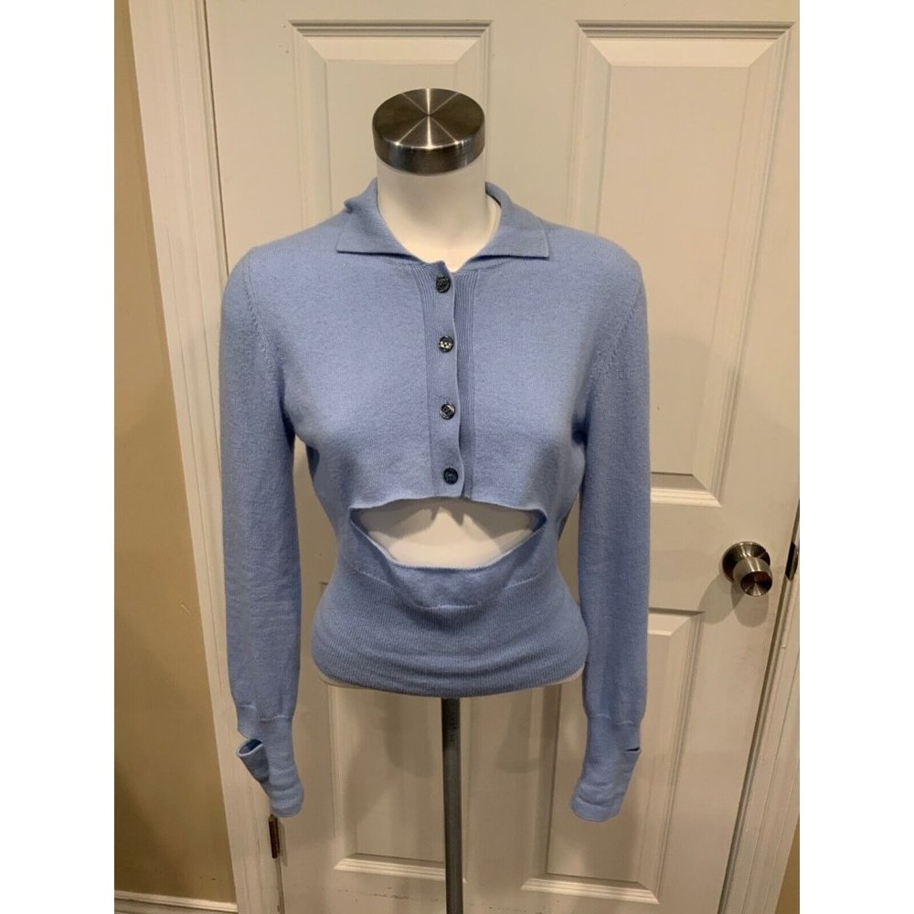Meryll Rogge Light Blue 100% Cashmere Collared Sweater w/ Cutout, Size S
